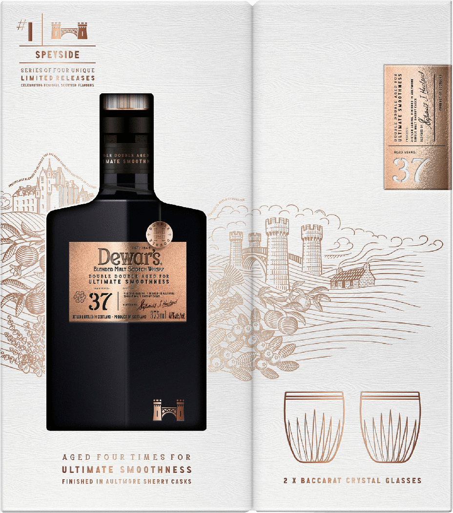 Dewar's Double Double 37 Year Scotch Whisky with 2 Baccarat G