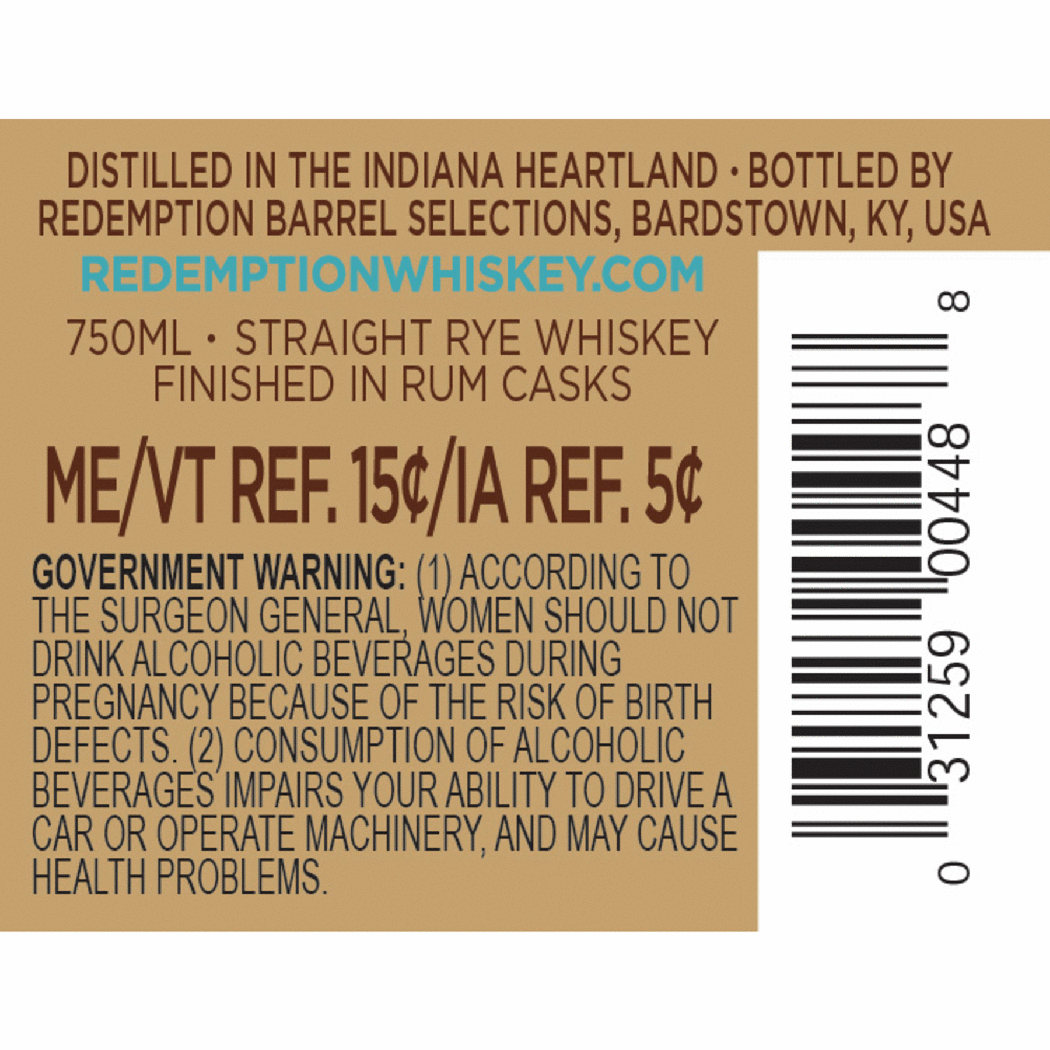 Redemption Rye Rum Cask Finish - Image 2