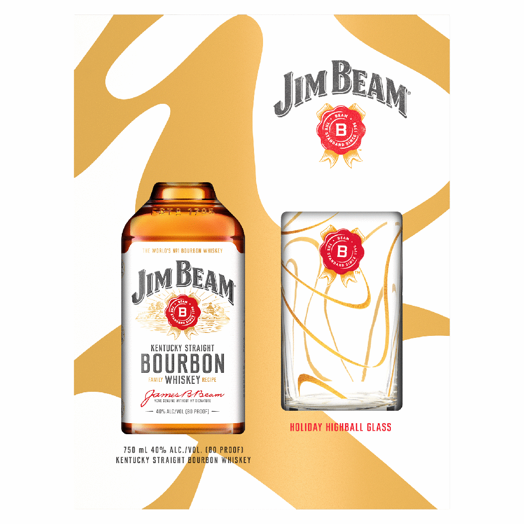 Jim Beam Bourbon with Holiday Highball Glassware Gift