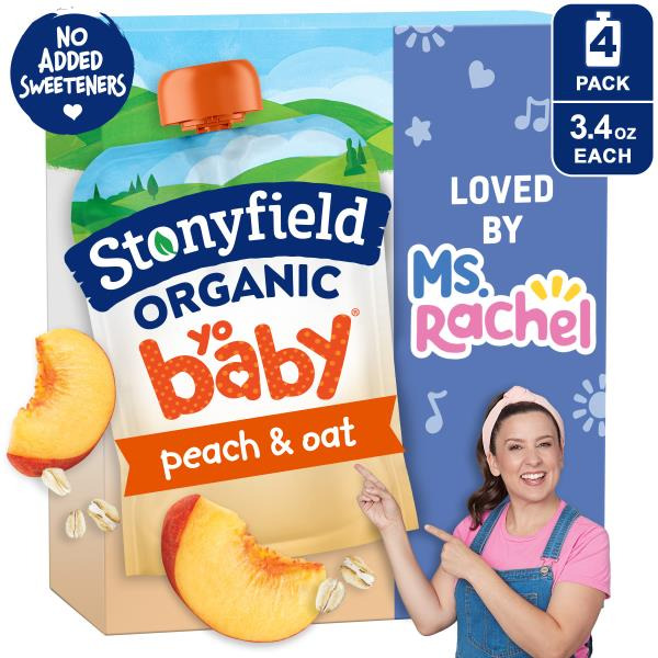 Stonyfield Organic No Added Sweeteners Peach & Oat Whole Milk Baby Yogurt 3. Pouches Pack