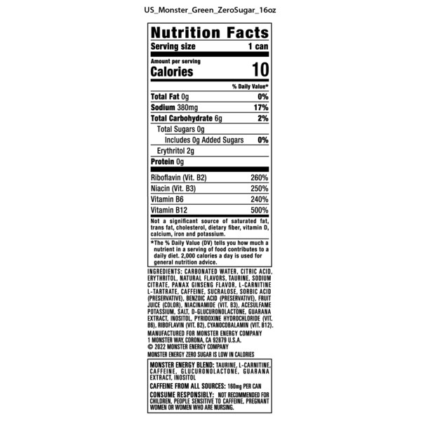 Monster Energy Monster Zero Sugar, Sugar Free Energy Drink, 16 Fl Oz - Image 4