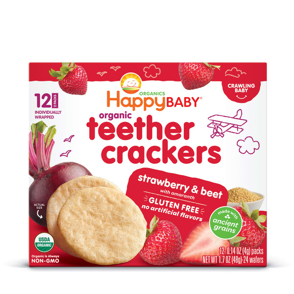Happy Baby Organics Organics Organic Teether Crackers Gluten Free Strawberry & Beet with Amaranth 12-0.14 oz Packs UNIT - Image 8