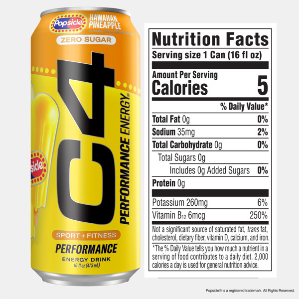 C4 Energy C4 Energy - Yellow Can, Carbonated, Hawaiian Pineapple Popsicle - Image 3