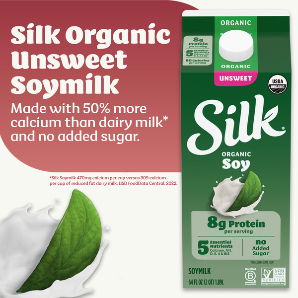 Silk Soy Milk, Unsweet Organic, Dairy Free, Gluten Free, Delicious Vegan Plant Based Milk with No Added Sugar and 5 Essential Nutrients, 64 fl oz Half Gallon - Image 4