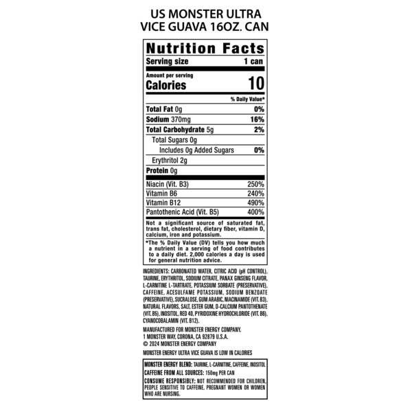 Monster Energy Ultra Ultra Vice Guava Zero Sugar Energy Drink - Image 4