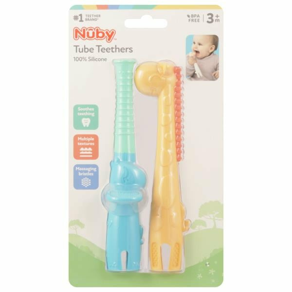 Nûby Tube Teethers, 100% Silicone, 3m+