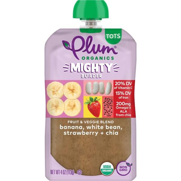 Plum Organics® Mighty Protein & Fiber™ Banana, White Bean, Strawberry & Chia Tots Pouch