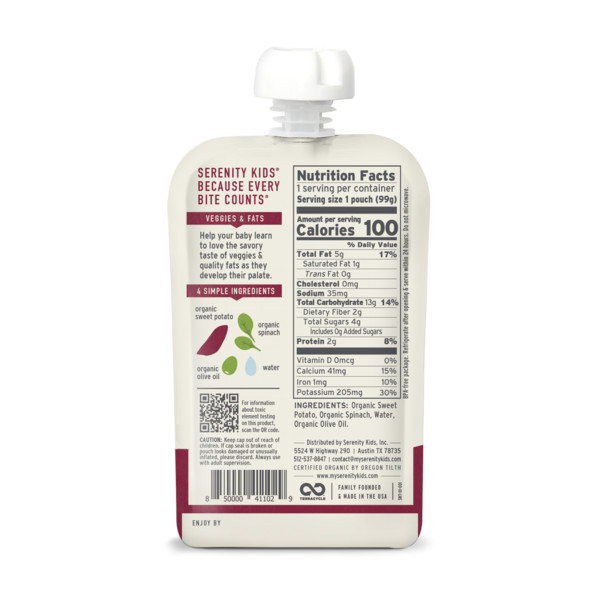 Serenity Kids Organic Sweet Potato & Spinach Baby Food Pouch - Image 2