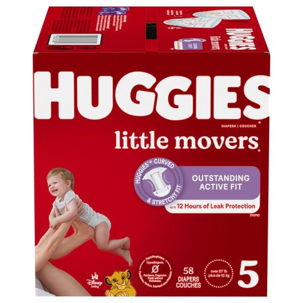Huggies Little Movers Baby Diapers, Size 5 (27+ lbs)
