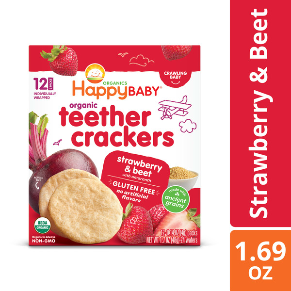 Happy Baby Organics Organics Organic Teether Crackers Gluten Free Strawberry & Beet with Amaranth 12-0.14 oz Packs UNIT