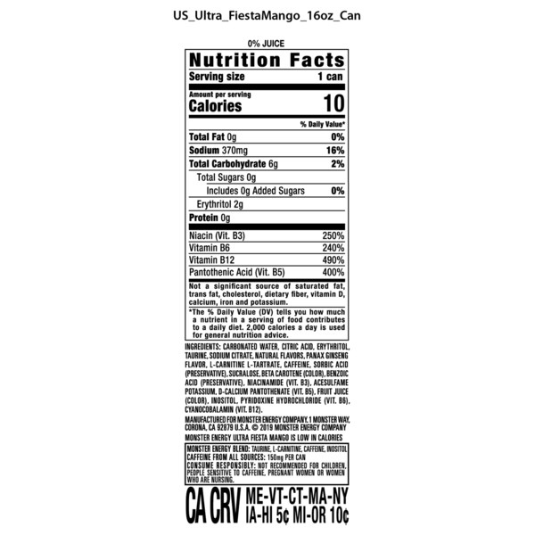 Monster Energy Ultra Monster Ultra, Fiesta Mango, Sugar Free Energy Drink, 16 Fl Oz - Image 3