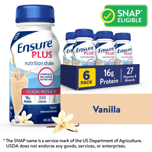 Ensure Plus Vanilla Nutrition Shake | Meal Replacement Shake | 8 fl oz - 6 Pack