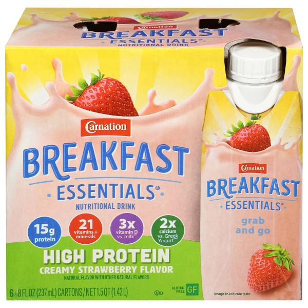 Carnation Breakfast Essentials High Protein Creamy Strawberry Flavor Nutritional Drink