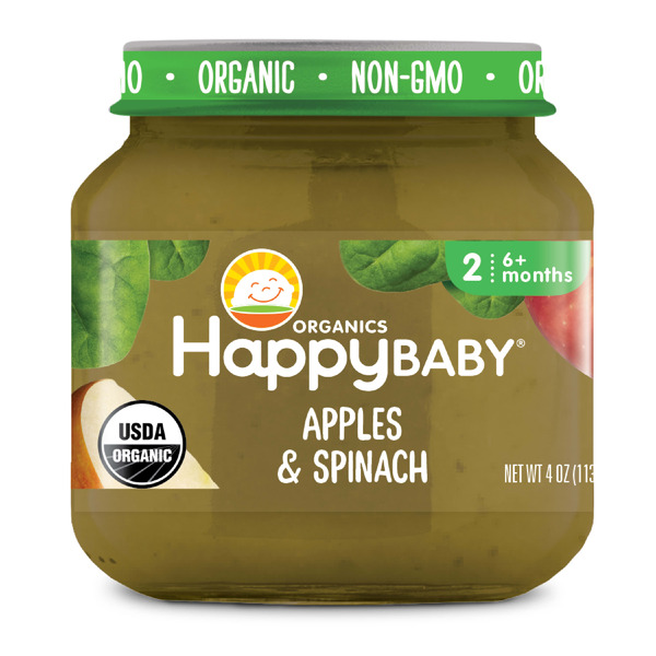 Happy Baby Organics Organics Clearly Crafted Stage 2 Apples & Spinach Jar 4 oz UNIT