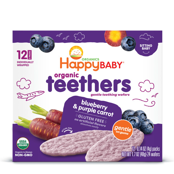 Happy Baby Organics Organics Organic Teethers Gluten Free Gentle Teething Wafers Blueberry & Purple Carrot 12-0.14 oz Packs UNIT - Image 8