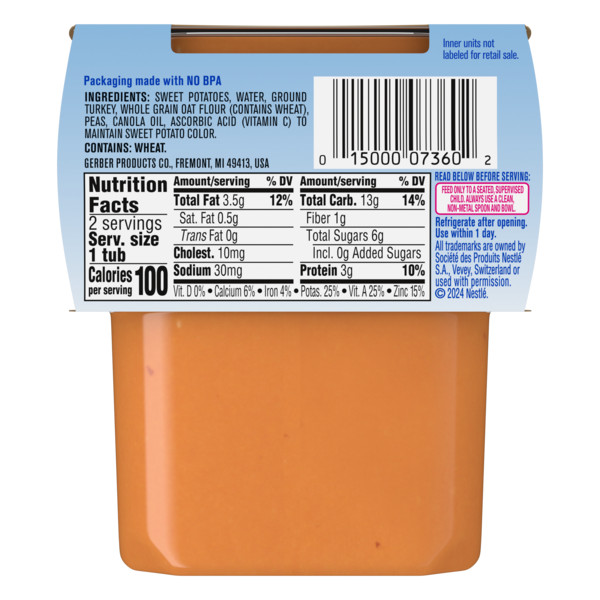 Gerber Sweet Potato & Turkey With Whole Grains Nutritious Dinner 2nd Foods - Image 9