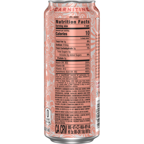 Monster Energy Ultra Monster Ultra, Peachy Keen, Sugar Free Energy Drink, 16 Fl Oz - Image 3