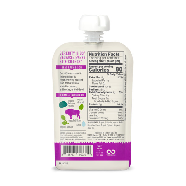 Serenity Kids Grass Fed Bison with Organic Vegetables Baby Food Pouch - Image 2