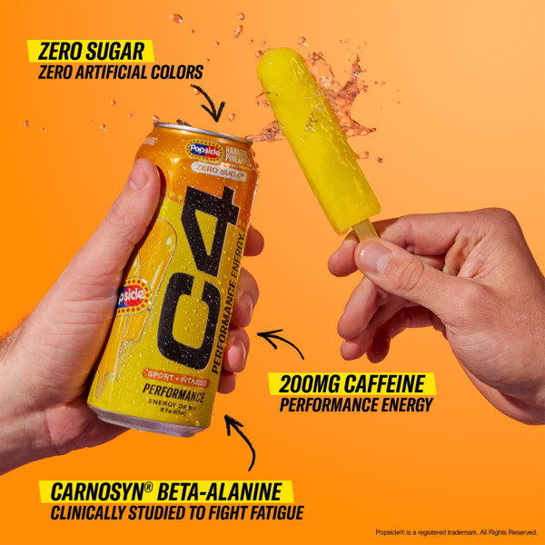 C4 Energy C4 Energy - Yellow Can, Carbonated, Hawaiian Pineapple Popsicle - Image 6