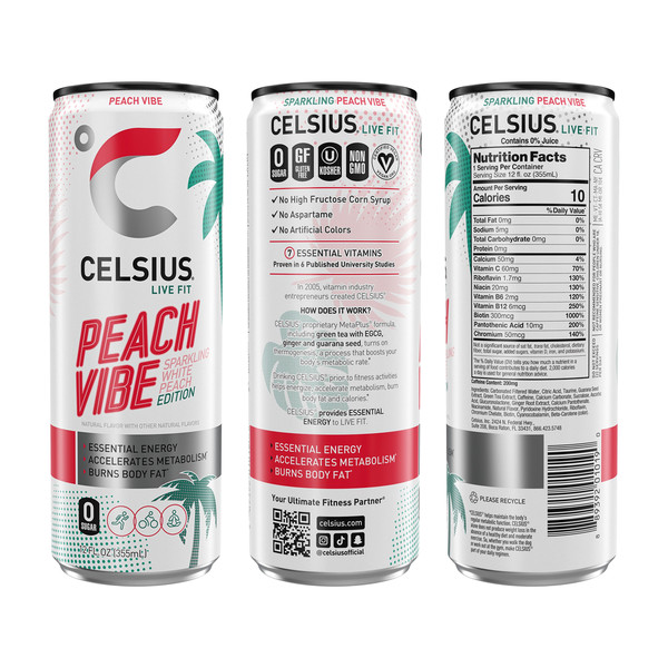 CELSIUS Sparkling Peach Vibe, Energy Drink - Image 2