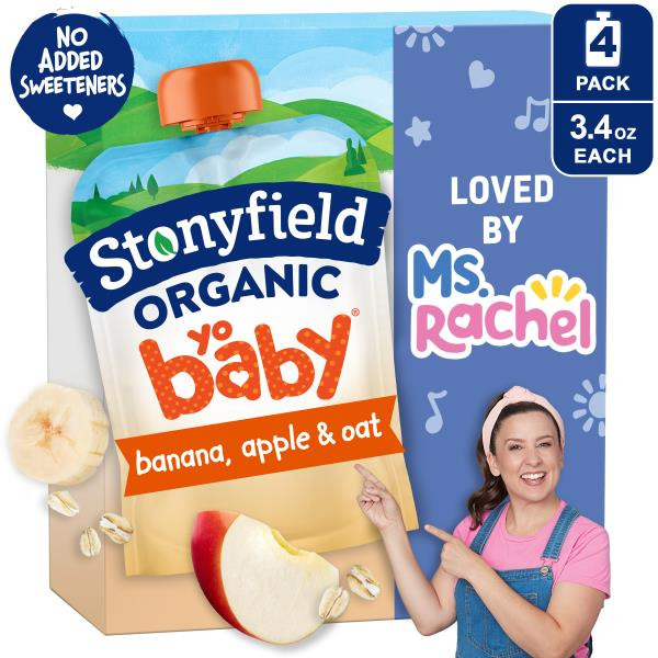 Stonyfield Organic No Added Sweeteners Banana Apple & Oat Whole Milk Baby Yogurt 3. Pouches Pack