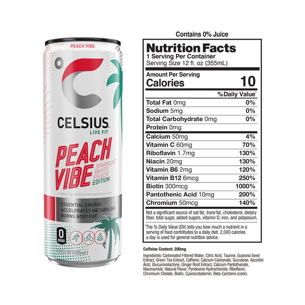 CELSIUS Sparkling Peach Vibe, Energy Drink - Image 3