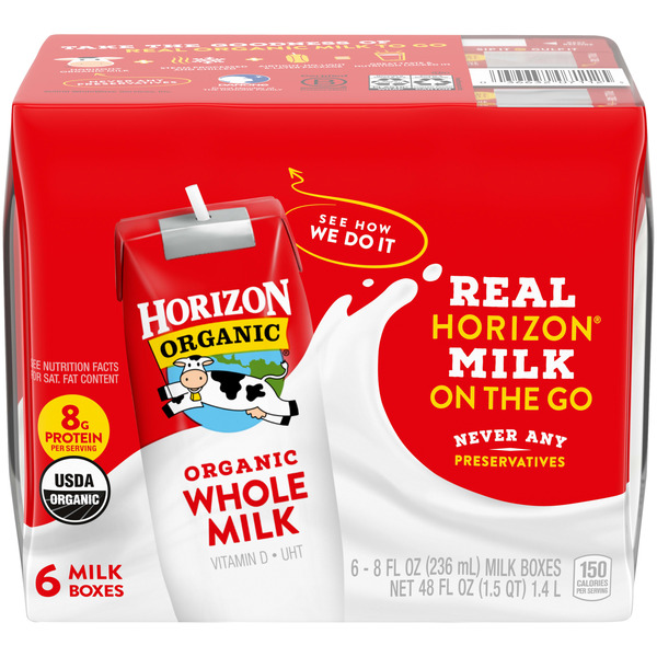 Horizon Organic Shelf Stable Whole Milk Boxes, 8 fl oz, 6 Count​