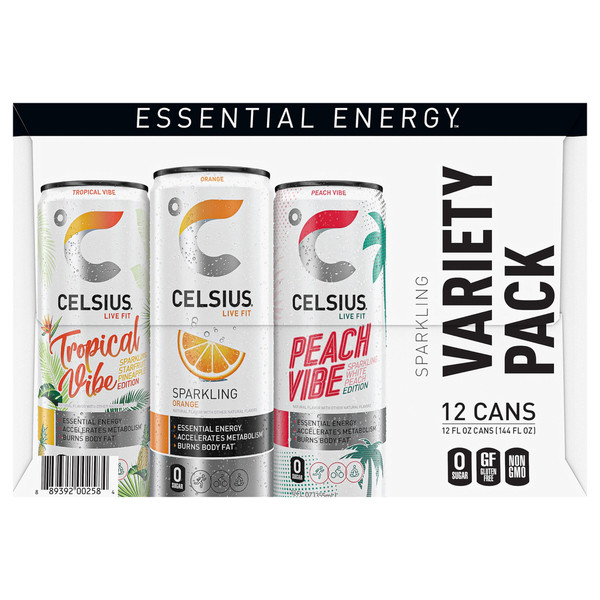 Celsius Sparkling Tropical Vibe/Orange/Peach Vibe Energy Drink Variety Pack