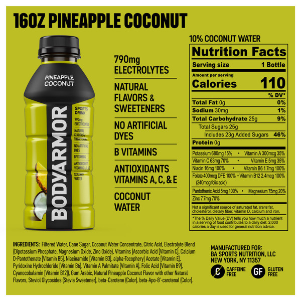 BODYARMOR Pineapple Coconut Sports Drink Bottle - Image 6