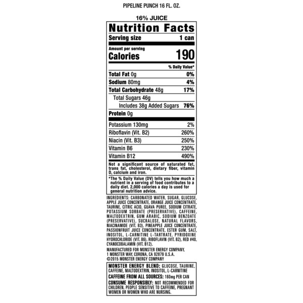 Monster Energy Monster Energy Juice, Pipeline Punch, Juice + Energy Drink, 16 Fl Oz - Image 3