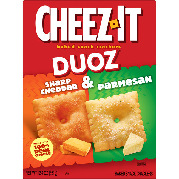 Cheez-It DUOZ Sharp Cheddar and Parmesan Baked Snack Crackers, Lunch Snacks, 12.4 oz - Image 8