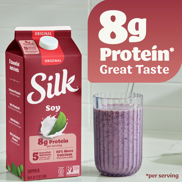 Silk Soy Milk, Original, Dairy Free, Gluten Free, Delicious Vegan Plant Based Milk with 5 Essential Nutrients, 64 fl oz Half Gallon - Image 7