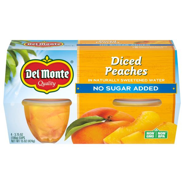 Del Monte No Sugar Added Diced Peaches Plastic Fruit Cup Snacks