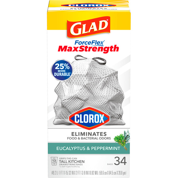 Glad ForceFlex MaxStrength with Clorox Trash Bags, Eucalyptus and Peppermint, 13 gal - Image 2