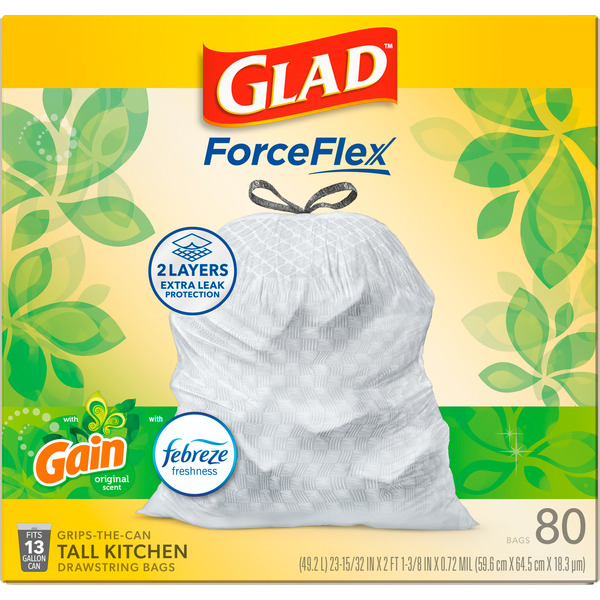 Glad ForceFlex Kitchen Drawstring Trash Bags, Gain Original with Febreze, 13 gallon - Image 4