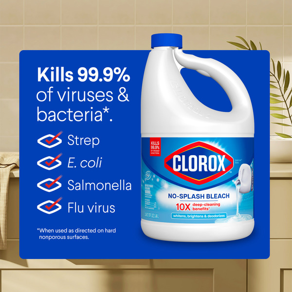 Clorox Splash-Less Bleach, Disinfecting, Kills 99.9% of Bacteria & Viruses, Regular - Image 8