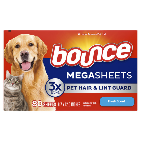 Bounce Pet Hair and Lint Guard Mega Dryer Sheets with 3X Pet Hair Fighters, Fresh Scent - Image 8