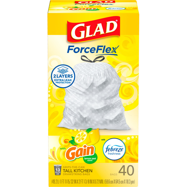 Glad ForceFlex Tall Kitchen Drawstring Trash Bags, Gain Lemon Zest, 13 Gallon - Image 2