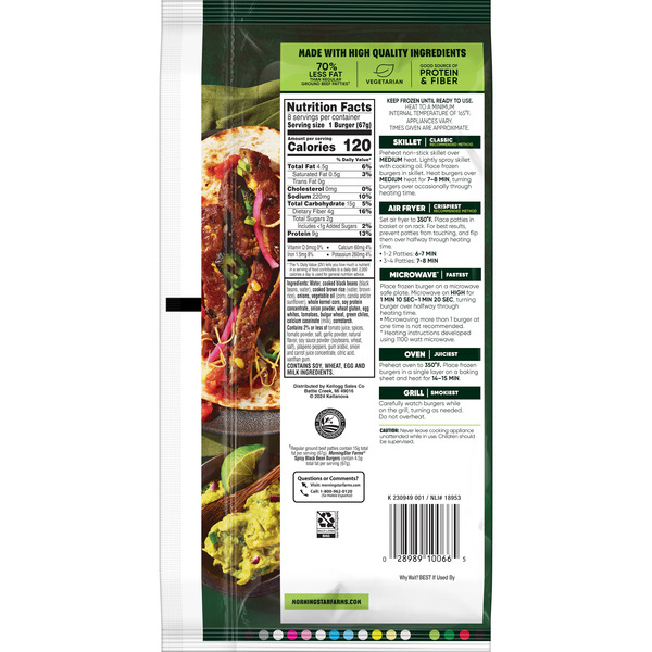 Morning Star Farms Spicy Black Bean Veggie Burgers, Vegetarian Meat, Value Pack, 8 Count - Image 8