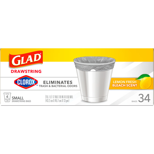 Glad Drawstring Trash Bags, Lemon Fresh Bleach Scent, 4 Gallon - Image 4