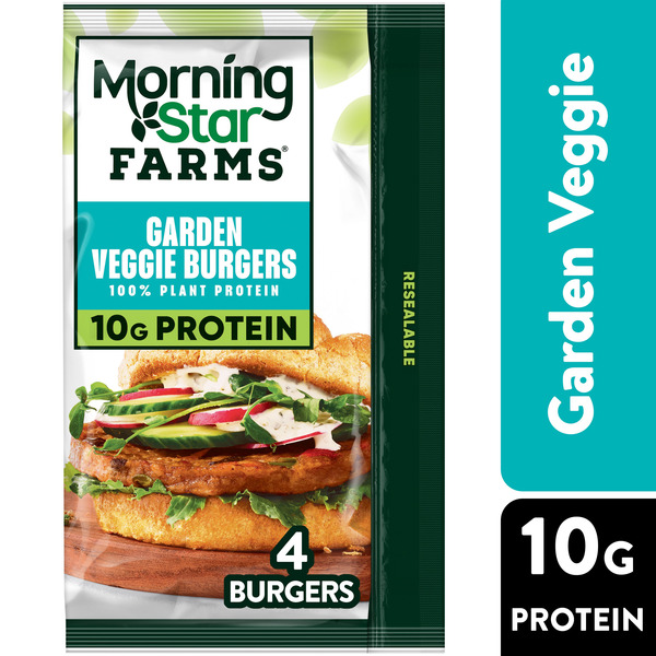 Morning Star Farms Garden Veggie Plant Based Veggie Burgers, Vegan Meat, 4 Count