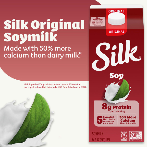 Silk Soy Milk, Original, Dairy Free, Gluten Free, Delicious Vegan Plant Based Milk with 5 Essential Nutrients, 64 fl oz Half Gallon - Image 4