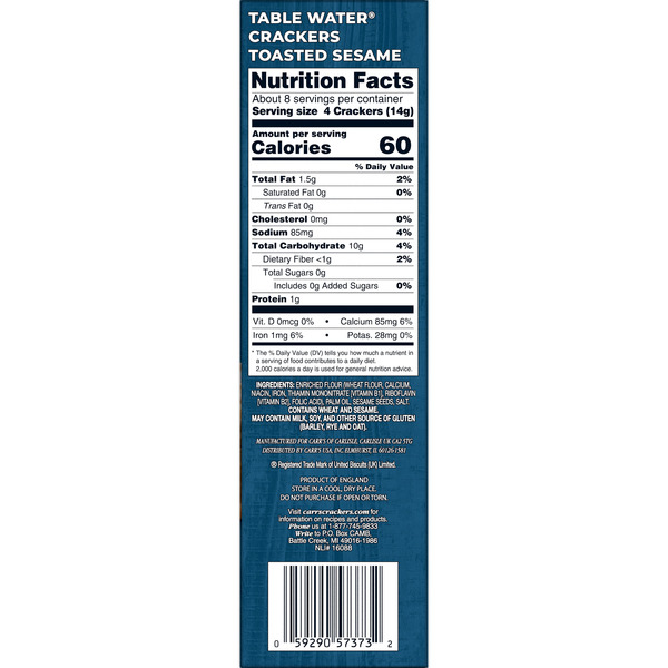 Carr's Toasted Sesame Table Water Crackers, Baked Snack Crackers, 4.25 oz - Image 6
