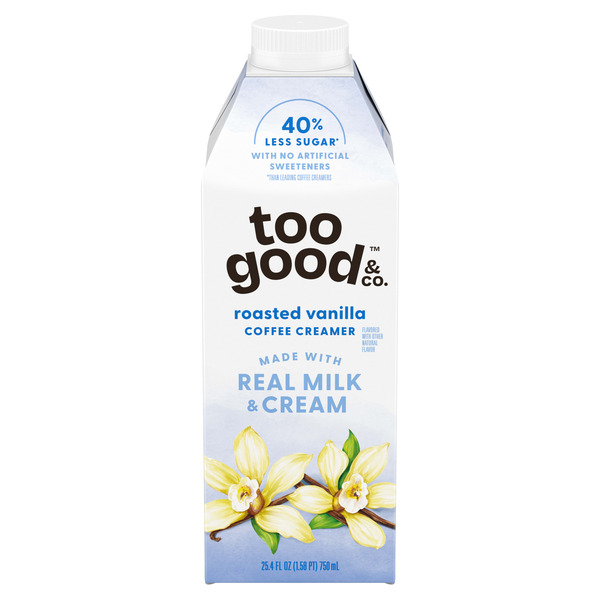 Too Good & Co. Roasted Vanilla Coffee Creamer, Flavored Creamer Made with Real Milk and Cream, Tastes Great in Iced Coffee and Cold Brew, 25.4 fl oz