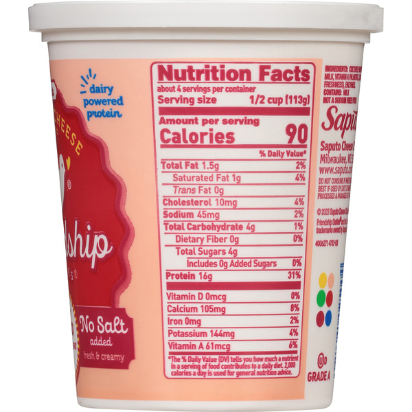 Friendship Dairies Cottage Cheese, Low Fat, No Salt Added, Small Curd, 1% Milkfat - Image 3