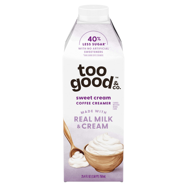 Too Good & Co. Sweet Cream Coffee Creamer, Flavored Creamer Made with Real Milk and Cream, Tastes Great in Iced Coffee and Cold Brew, 25.4 fl oz