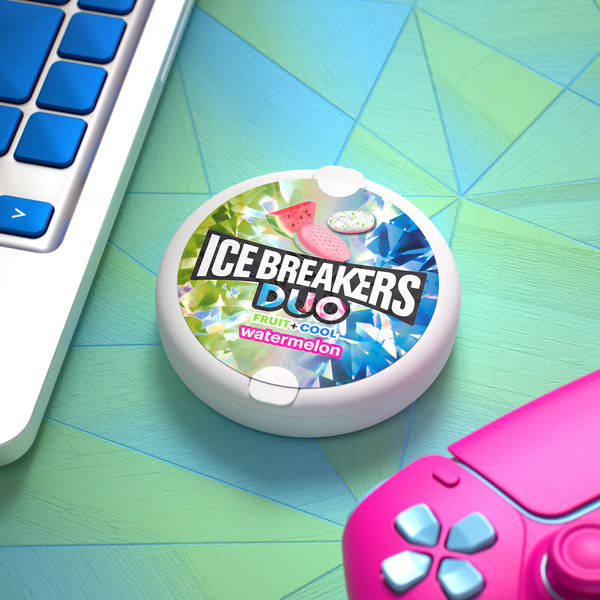ICE BREAKERS Duo Fruit Plus Cool Watermelon Sugar Free Mints Tin, 1.3 oz - Image 3