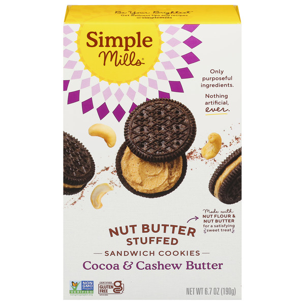 Simple Mills Nut Butter Stuffed Sandwich Cookies, Cocoa Cashew Creme
