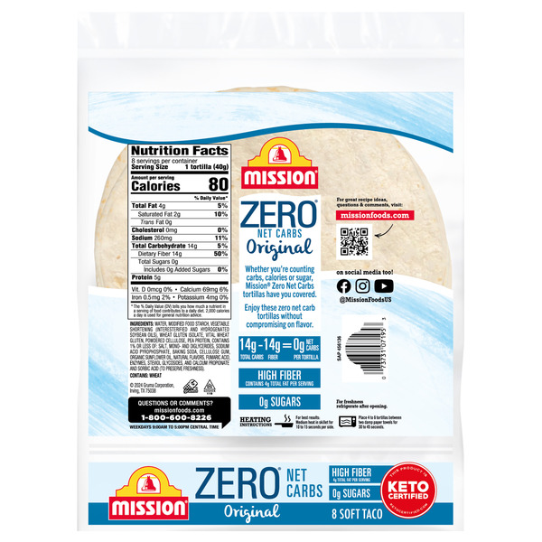 Mission Zero Net Carbs Original Flour Tortillas, Soft Taco Size, 8 Count - Image 2