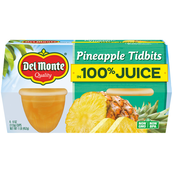 Del Monte Pineapple Tidbits in 100% Juice Plastic Fruit Cup Snacks